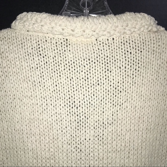 Eastwinds cable knit cardigan, cream colored with gray shell buttons - Picture 9 of 13